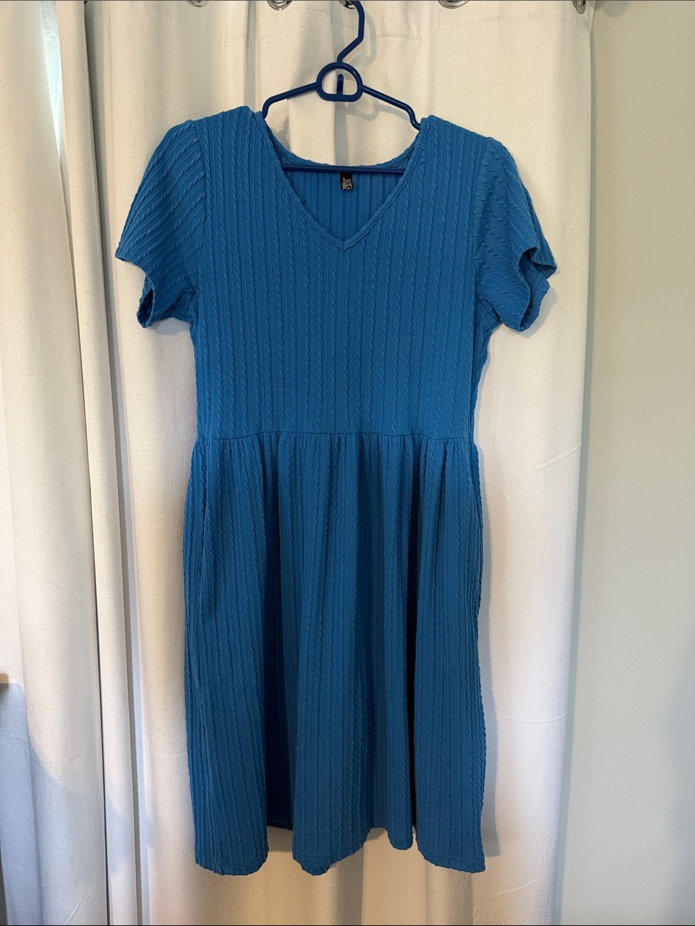 Amazon Blue V-Neck Short Sleeve A-Line Mini Dress